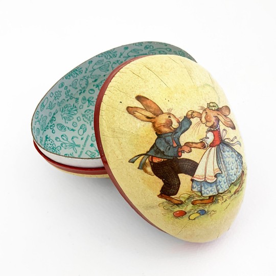 4-1/2" Vintage Bunny Dancers Papier Mache Easter Egg Container ~ Germany